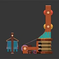 Wooden Children's Toy Equipment with Colorful Slide Hanging Clothes and Stacked Blocks