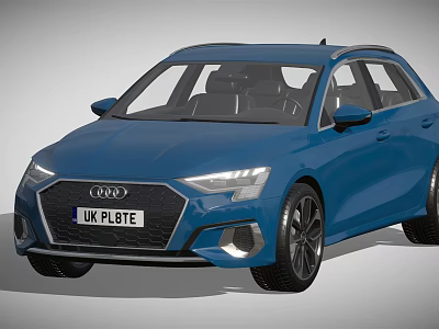 Blue Audi Hatchback Car With Modern Front Design And UK License Plate 3d model