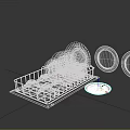 Tableware Set With White Plates Bowls In Metal Rack And Decorative Patterned Plates 3d model