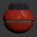 Red Spherical Weapon With Black Hexagonal Top And Textured Surface