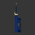 Blue Ornate Entrance Gate with Gold Accents Sun Motifs and Statues on Pillars