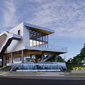 Modern Sales Office Building Featuring Glass Curtain Wall Stairs And Greenery Surroundings