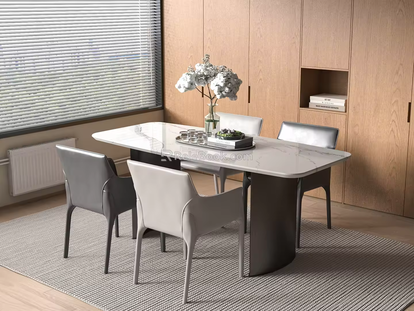 Modern Dining Table and Chair Combination Restaurant Dining Chair Dining Table Chandelier 3d model