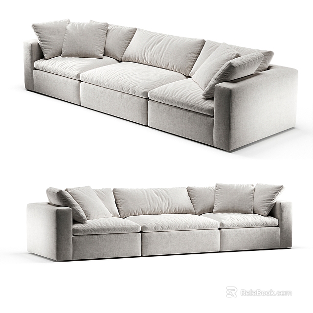Modern Three Seater Sofa With Soft Velvet Upholstery And Plush Cushions 3d model 