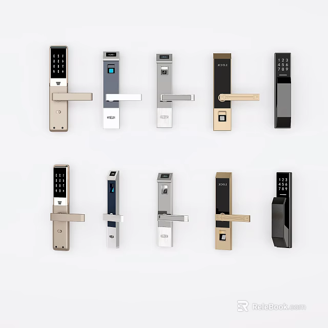 Smart Modern Door Handles With Electronic Locks And Various Design Styles 3d model 