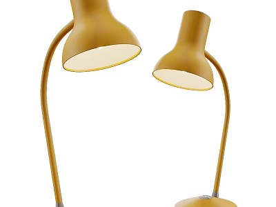 Two Modern Yellow Table Lamps With Curved Stand And Flared Shade Design 3d model