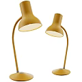 Two Modern Yellow Table Lamps With Curved Stand And Flared Shade Design
