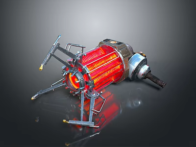 Industrial Mechanical Device With Red Glowing Core And Metal Support Brackets 3d model