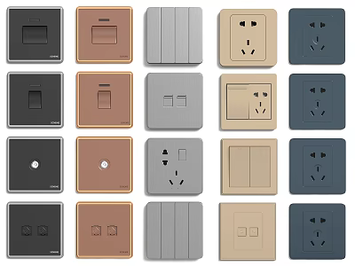 Variety Of Switch Panels And Electrical Outlets In Different Styles 3d model