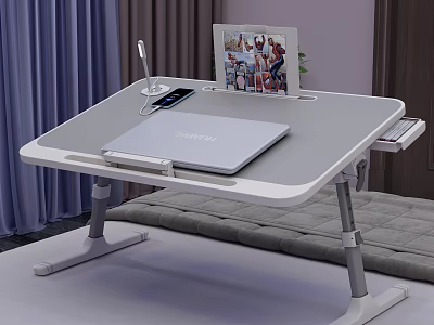 Foldable Desk with HUAWEI Laptop Mobile Phone Desk Lamp and Photo Frame for Bed Use 3d model