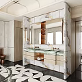 Luxury Modern Bathroom Interior With Gold Veined Marble Walls And Elegant Double Sink Vanity