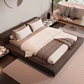 Modern Double Bed Interior With White Bedding Brown Throw And Striped Rug 3d model