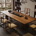 Traditional Chinese Tea Room Interior With Wooden Table Chairs And Tea Sets