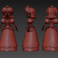 Cartoon Princess Doll With Red Hair Yellow Dress And Crown In Three Angles View