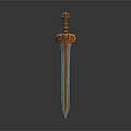 Elegant Mythical Sword With Ornate Golden Hilt Intricate Craftsmanship Sharp Blade And Metallic Finish