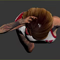 Woman With Red Hair In White Tank Top Red 17 Shorts Tattoos And White Sneakers
