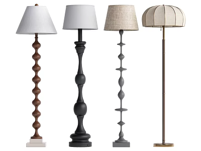 Stylish Floor Lamps Collection With Decorative Bases And Fabric Shades 3d model