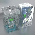 Clear Ice Block Display With Vodka Bottle And Fresh Lime Slices 3d model