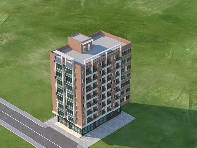 Multi Storey Residential Building With Modern Exterior Multiple Windows And Green Grass Near Road 3d model