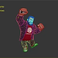 Man In Black Jacket Red T-Shirt Raising Fist With Red Shoes On Grey Background