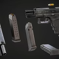 Detailed Tactical Pistols With Suppressor Magazine And Scope On Gray Background