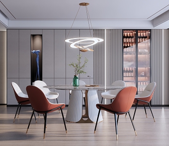 Light Luxury Dining Table and Chair Combination 3d model