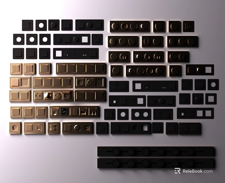 Modern Black And Gold Switch Panels With Stylish Designs For Home Interior Use 3d model 