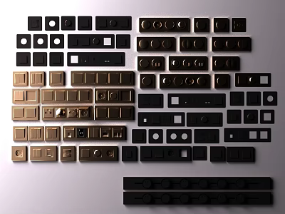 Modern Black And Gold Switch Panels With Stylish Designs For Home Interior Use 3d model