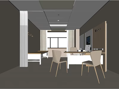 Modern Office Workspace Interior With Desks Chairs Window And Ceiling Lights 3d model