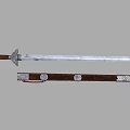 Detailed Traditional Sword With Shiny Metal Blade And Wooden Scabbard Decorative Fittings