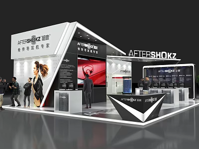 Modern AFTERSHOKZ Exhibition Booth With Digital Screens And Product Displays 3d model