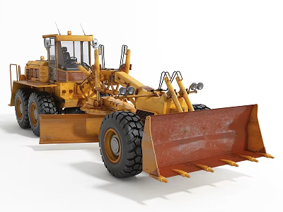 Yellow Motor Grader Utility Vehicle with Large Tires and Blade for Construction Work 3d model