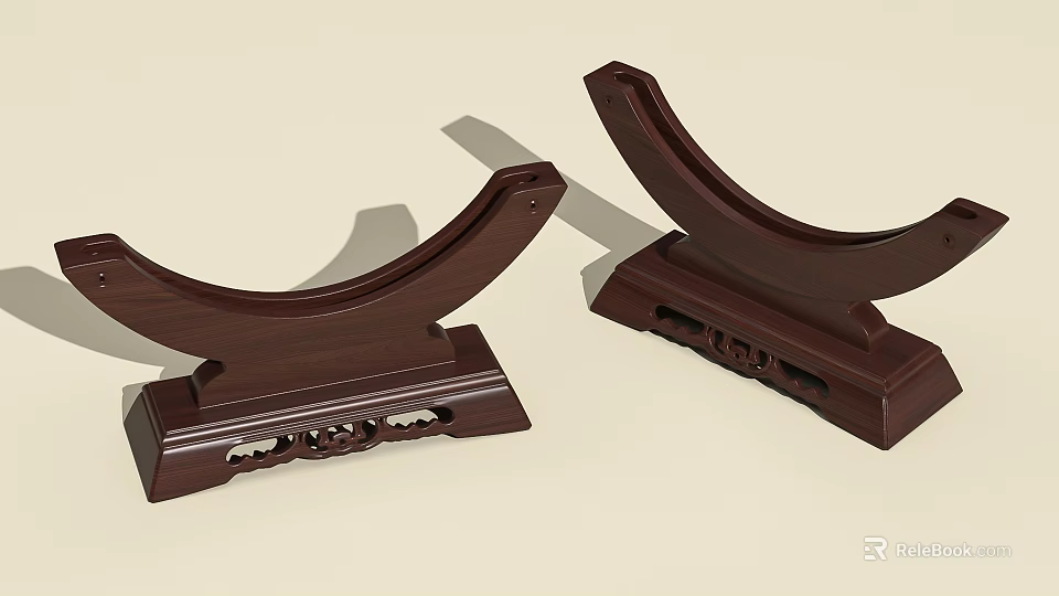 Dark Brown Wooden Stands With Intricate Carved Bases And Elegant Curved Design For Daily Life 3d model 
