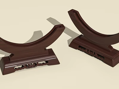 Dark Brown Wooden Stands With Intricate Carved Bases And Elegant Curved Design For Daily Life 3d model