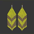 Yellow Beaded Diamond Shaped Earrings with Fringe Tassels Handmade Fashion Accessories