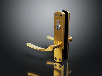 Golden Metal Door Handle with Modern Lock Design and Sleek Shiny Finish 3d model
