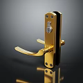 Golden Metal Door Handle with Modern Lock Design and Sleek Shiny Finish