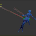 Game Movie Female Character Wearing White Helmet Red Blue Outfit Floating With Red Long Blades