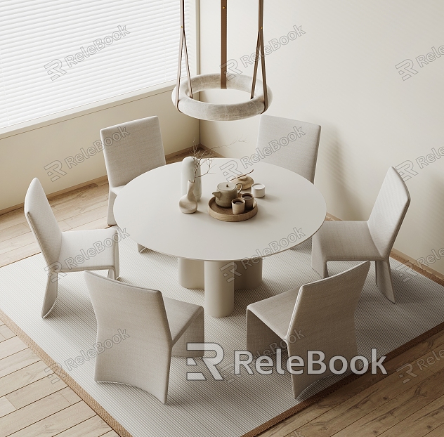 Dining Table and Chair Combination Chandelier Decoration Ornaments Tea Set model