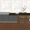 Modern Open Kitchen Interior Design With Stylish Bar Counter And Wooden Chairs