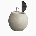 Modern Round Concrete Bathroom Washbasin With Textured Surface And Chrome Faucet