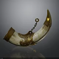 Ornate Decorative Horn With Golden Accents Ivory Body Chain And Intricate Carvings