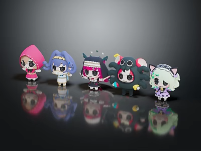 Cute Cartoon Style Colorful Dolls With Various Designs And Reflective 3d model