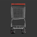 Metal Shopping Cart with Red Handle and Wire Basket on Wheels