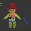 Cartoon Cowboy Character With Red Hat Yellow Plaid Shirt Blue Jeans And Rocket Launcher