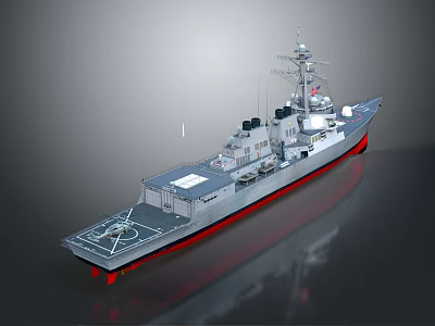 Modern Military Warship With Gray Hull Red Bottom Deck And Radar Antenna System 3d model Modern Military Warship With Gray Hull Red Bottom Deck And Radar Antenna System 3d model