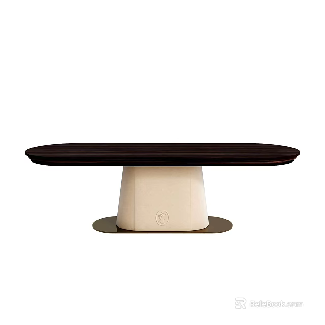 Modern Oval Dining Table With Dark Top And Light Cylindrical Pedestal Base 3d model