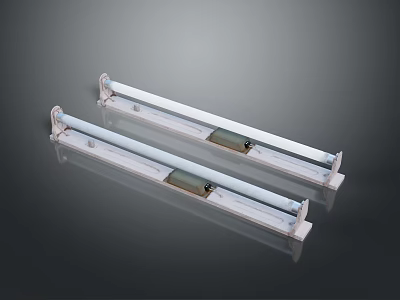 White Long Tube Light Fixtures With Metal Brackets On Gray Background 3d model