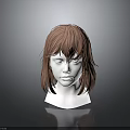 Red Wig With Medium Length Hair And Bangs On White Head Mannequin For Character