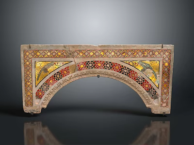 Ancient Stone Mosaic Arch Decorative Panel With Colorful Tiles And Golden Birds 3d model
